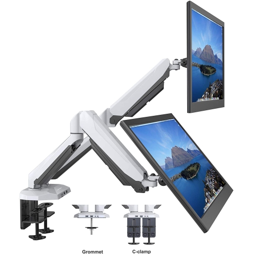 SHOPPINGALL  Fully Adjustable Dual Gas Spring Dual Monitors Mount Stand for 15"-32" Monitors - Sa-Gm224U (White)