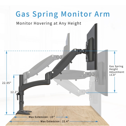 SHOPPINGALL Fully Adjustable Dual Gas Spring LCD Monitor Arm Desk Mount Stand for 15"-32" Monitors - SA-GM124D