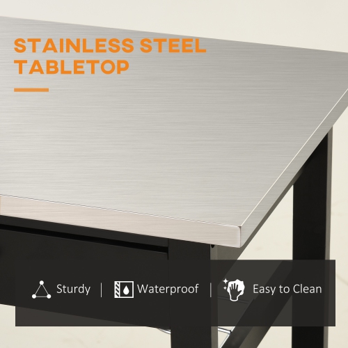 HOMCOM 3-Tier Kitchen Rolling Serving Cart with Open Shelves, Stainless Steel Top Pine Kitchen Island, Black