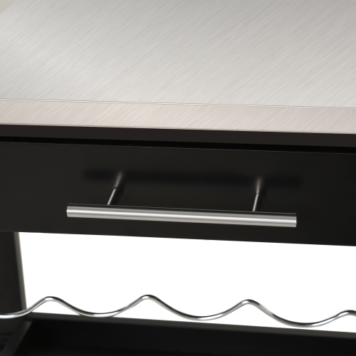 HOMCOM 3-Tier Kitchen Rolling Serving Cart with Open Shelves, Stainless Steel Top Pine Kitchen Island, Black