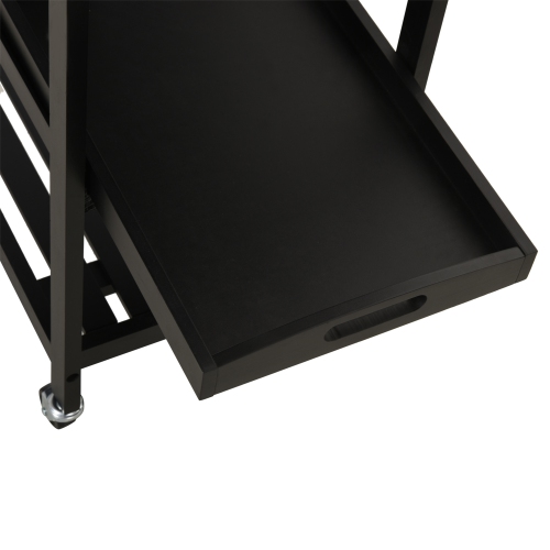 HOMCOM 3-Tier Kitchen Rolling Serving Cart with Open Shelves, Stainless Steel Top Pine Kitchen Island, Black