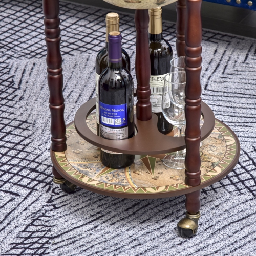 Beige HOMCOM Rolling 18 Globe Wine Bar Stand Wine Cabinet Bottle Shelf Holder Wine Host Trolley with Wheels