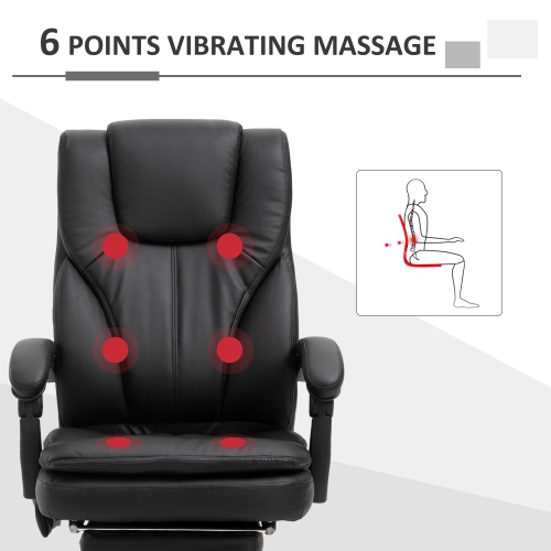 Vinsetto Office Chair High Back 6-Point Vibration Massage Reclining 360° Swivel Height Adjustable with Retractable Footrest, Remote Controller,PU