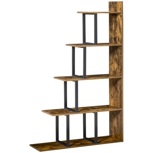 Homcom Industrial Style Bookcase 5 Tier, Acacia Wood Ladder Bookcase