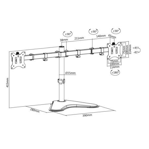 AMER Dual Monitor Desk Stand | Heavy Duty Fully Adjustable Arms Holds 2 VESA Screens up to 32"