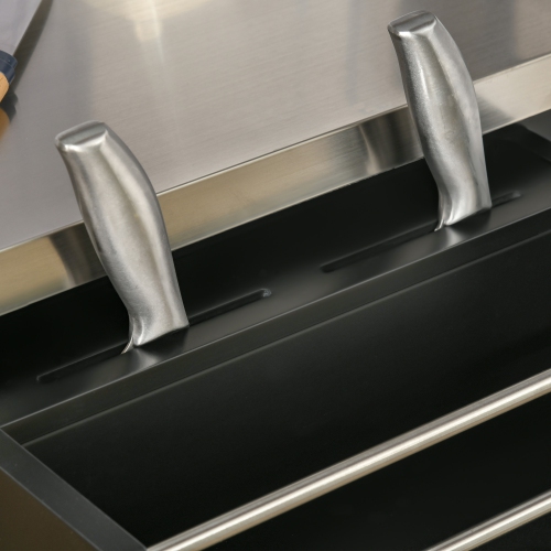 HOMCOM Kitchen Island with Stainless Steel Top, Rolling Kitchen Cart on Wheels with Storage Drawer, Cabinet, Towel Rack and Spice Rack, Black