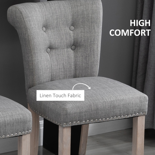 HOMCOM Counter Height Bar Stools Set of 2, Upholstered Bar Chairs with Button Tufted Back, Wood Legs, Footrest, Modern Nailhead Trim Barstools for