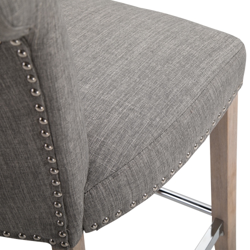 HOMCOM Counter Height Bar Stools Set of 2, Upholstered Bar Chairs with Button Tufted Back, Wood Legs, Footrest, Modern Nailhead Trim Barstools for