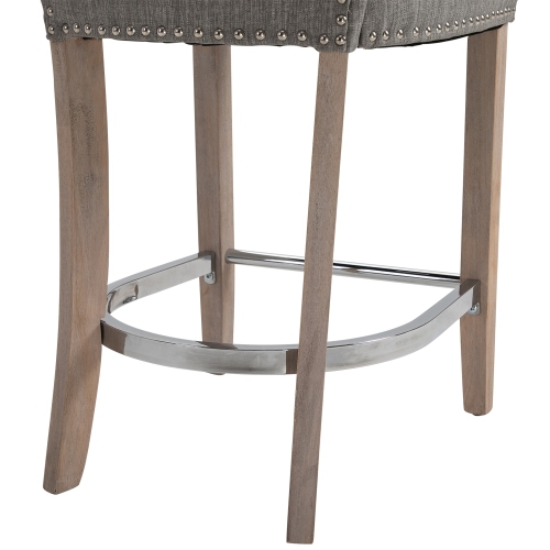 HOMCOM Counter Height Bar Stools Set of 2, Upholstered Bar Chairs with Button Tufted Back, Wood Legs, Footrest, Modern Nailhead Trim Barstools for