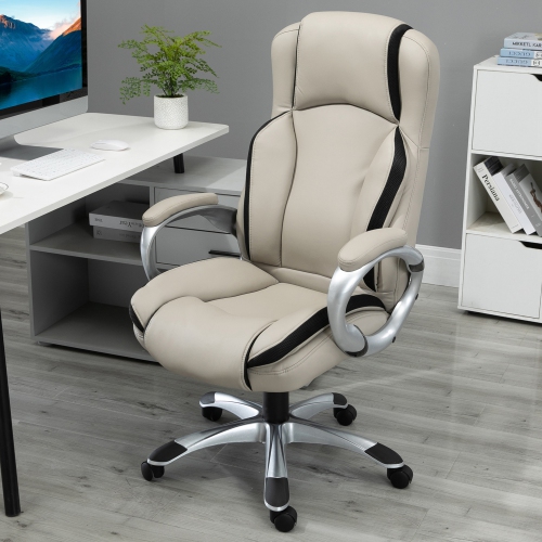 Vinsetto Office Chair PU Leather Executive on Rolling Wheels Task Computer Height Adjustable Swivel Ergonomic, Greige and Black