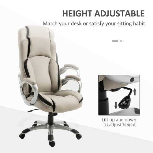 Vinsetto Office Chair PU Leather Executive on Rolling Wheels Task Computer Height Adjustable Swivel Ergonomic, Greige and Black
