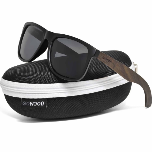 Ebony wood square sunglasses with black polarized lenses