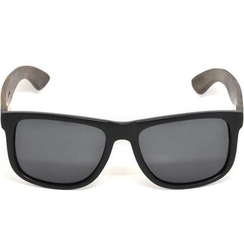 Ebony wood square sunglasses with black polarized lenses