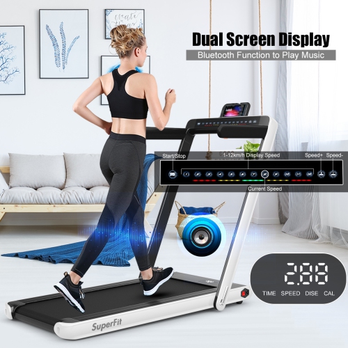 Gymax 2 in 1 Folding Treadmill 2.25HP Running Machine w/ Dual Display