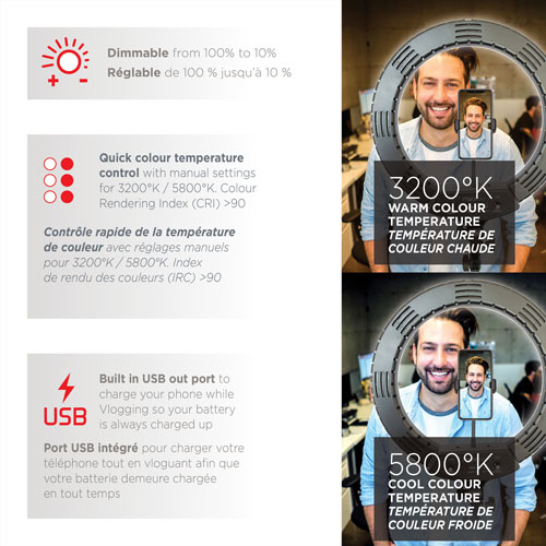 Mobifoto 18" Bi-Colour LED Ring Light Vlog Kit