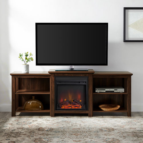 Winmoor Home Open Shelf 78" Fireplace TV Stand - Dark Walnut