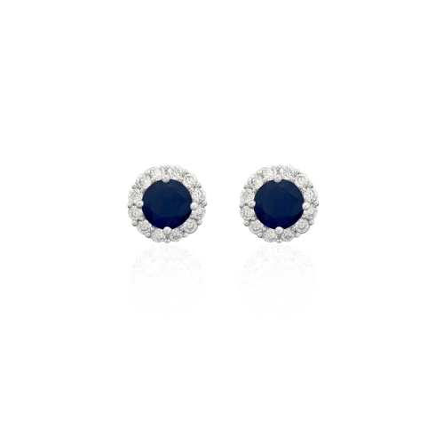 JOHNNYB JEWELRY  Sapphire Precious Cubic Zirconia Stud Earrings In In Silver