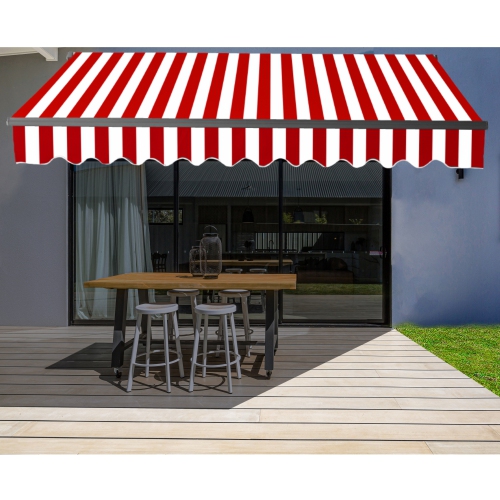 Image 1 de 7.. ALEKO – auvent rétractable motorisé pour terrasse résidentielle ABM20X10REDWWH05, cadre noir, 20 pi x 10 pi, rouge/blanc