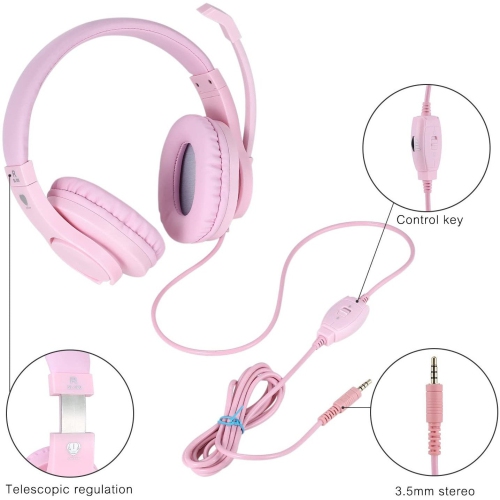 BlueFire PS4 Gaming Headset, Bass Stereo Over-ear Headphone, Kids pink