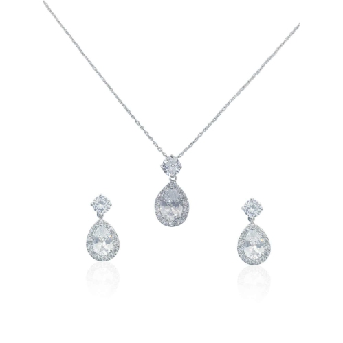 JOHNNYB JEWELRY  Pear Drop Cz Necklace Set In In Silver