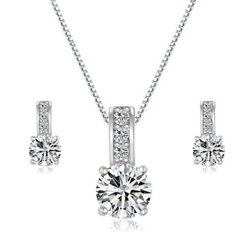 JOHNNYB JEWELRY  Classic Round Cz Necklace Set In In Silver