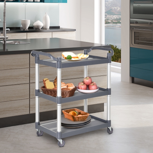 HOMCOM 3-Tier Utility Cart on Wheels, Rolling Kitchen Cart with Handles for Living Room, Bathroom, Silver and Grey
