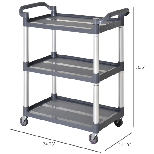 HOMCOM 3-Tier Utility Cart on Wheels, Rolling Kitchen Cart with Handles for Living Room, Bathroom, Silver and Grey