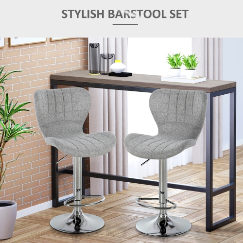 HOMCOM Bar Stools Set of 2, Swivel Counter Height Bar Stools, Height Adjustable Bar Chairs with Linen Upholstery and Footrest for Kitchen, Home Pub,