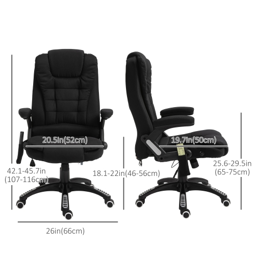 Vinsetto – Fauteuil de bureau de massage avec vibration 6 points, fauteuil de direction inclinable en lin, dossier haut, roulettes pivotantes, noir