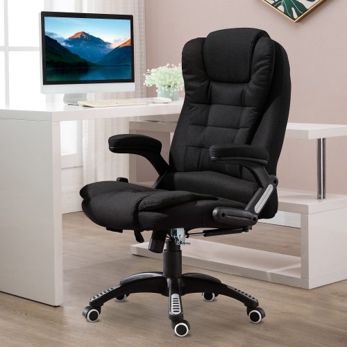 Vinsetto – Fauteuil de bureau de massage avec vibration 6 points, fauteuil de direction inclinable en lin, dossier haut, roulettes pivotantes, noir