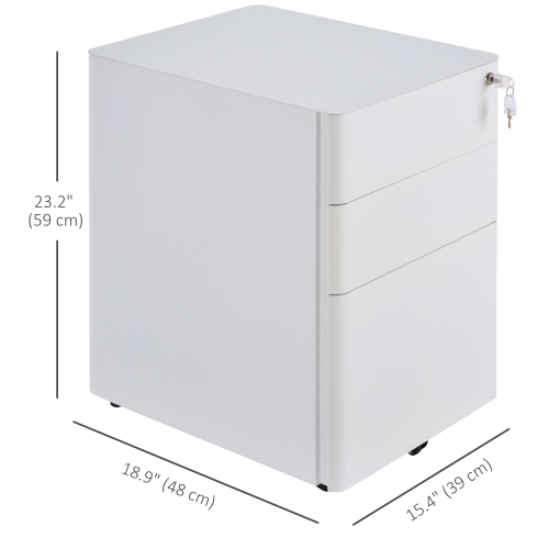 Vinsetto 3 Drawer Vertical File Cabinet, Lockable Steel Filing Cabinet with Hanging Bar for Letter A4 Legal Size Files, Printer Stand with