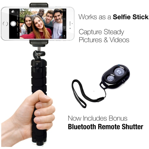 Trépied pour téléphone cellulaire, mini trépied portatif et support ajustable pour appareil photo avec télécommande Bluetooth