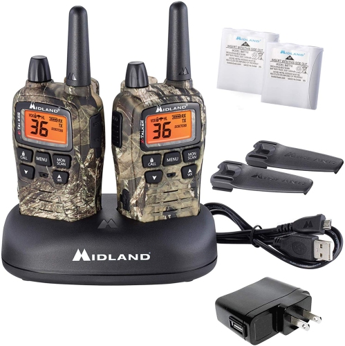 Midland 36 Channel/38 Mile Two Way Radio with 121 Codes, with X Scan-Alert, Battery, Rapid Charge DTC and USB