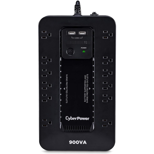 CyberPower ST900U Standby UPS System, 900VA/500W, 12 Outlets, 2 USB Charging Ports, Compact