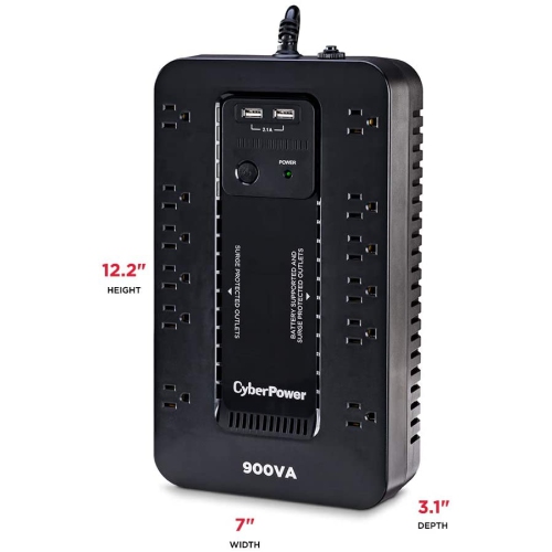 CyberPower ST900U Standby UPS System, 900VA/500W, 12 Outlets, 2 USB Charging Ports, Compact