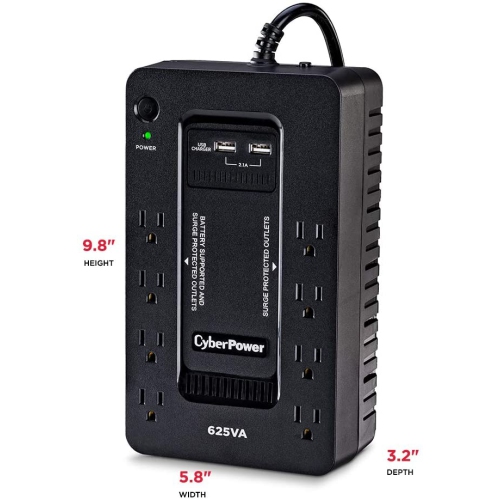 CyberPower ST625U Standby UPS System, 625VA/360W, 8 Outlets, 2 USB Charging Ports, Compact