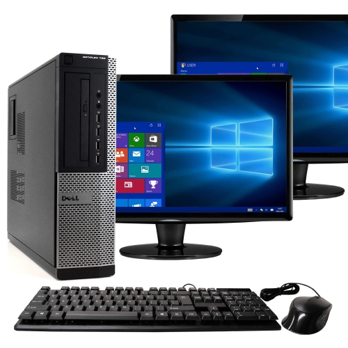Dell 790 – PC de bureau Wi-Fi Intel i7 240 Go SSD, 16 Go, Win 10 Pro, deux moniteurs 19 po