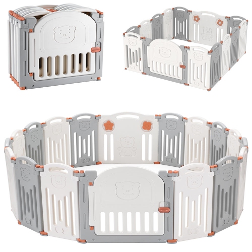55-inch 14-Panel Foldable Baby Playpen, Kids Safety Activity Center Playard w/Locking Gate Travel Beds