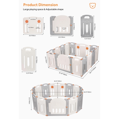 14-Panel Foldable Baby Playpen, Kids Activity Center Playard Baby Gates Infant Safety Fence