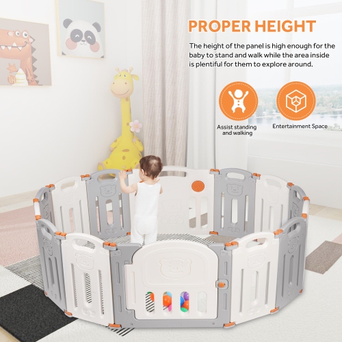 14-Panel Foldable Baby Playpen, Kids Activity Center Playard Baby Gates Infant Safety Fence