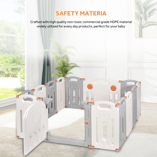 14-Panel Foldable Baby Playpen, Kids Activity Center Playard Baby Gates Infant Safety Fence