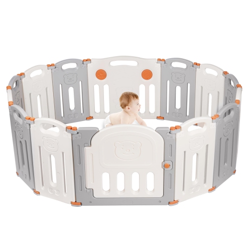 14-Panel Foldable Baby Playpen, Kids Activity Center Playard Baby Gates Infant Safety Fence