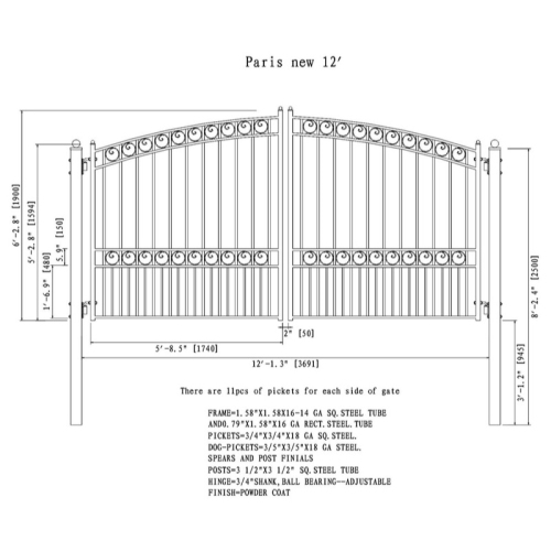 ALEKO DG12PARD Paris Style Iron Swing Dual Driveway Gate 12'