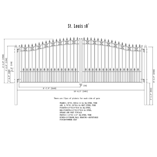ALEKO DG18STPD St. Louis Style Iron Wrought Dual Driveway Gate 18'