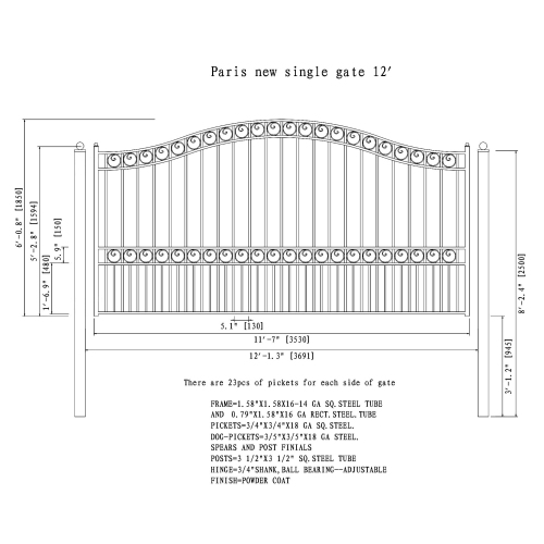 ALEKO DG12PARSSW Paris Style Iron Single Swing Driveway Gate 12'