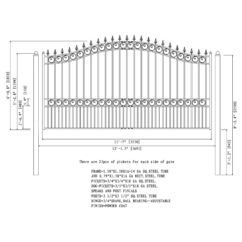 ALEKO DG12LONSSW London Style Wrought Iron Single Swing Driveway Gate 12 ft