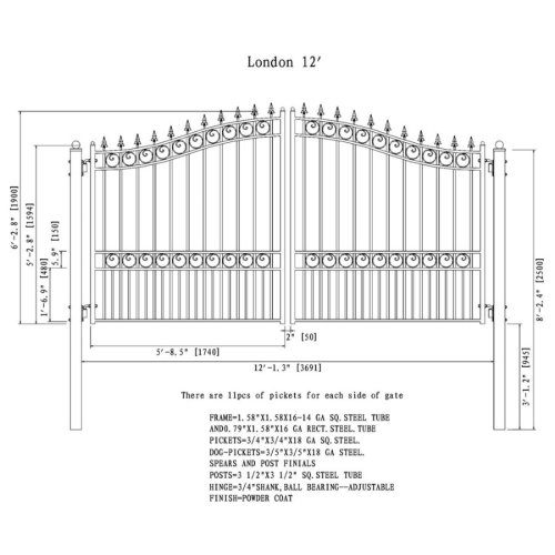 ALEKO DG12LOND London Style Iron Gate 12' Dual Swing Driveway Gate