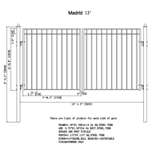 ALEKO DG12MADD Madrid Style Dual Iron Swing Driveway Gate 12 feet Black