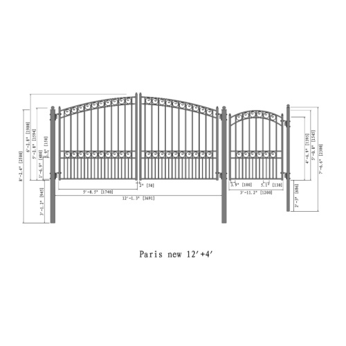 ALEKO SET12X4PARD Paris Style Iron Swing Dual Driveway Gate 12' with Pedestrian Gate
