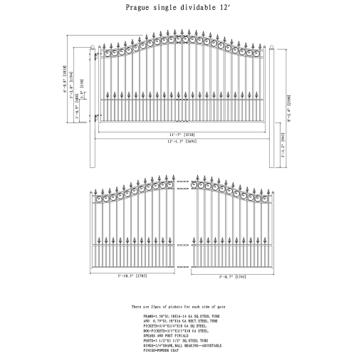 ALEKO DG12PRASSW Prague Style Iron Wrought Single Swing Driveway Gate 12'
